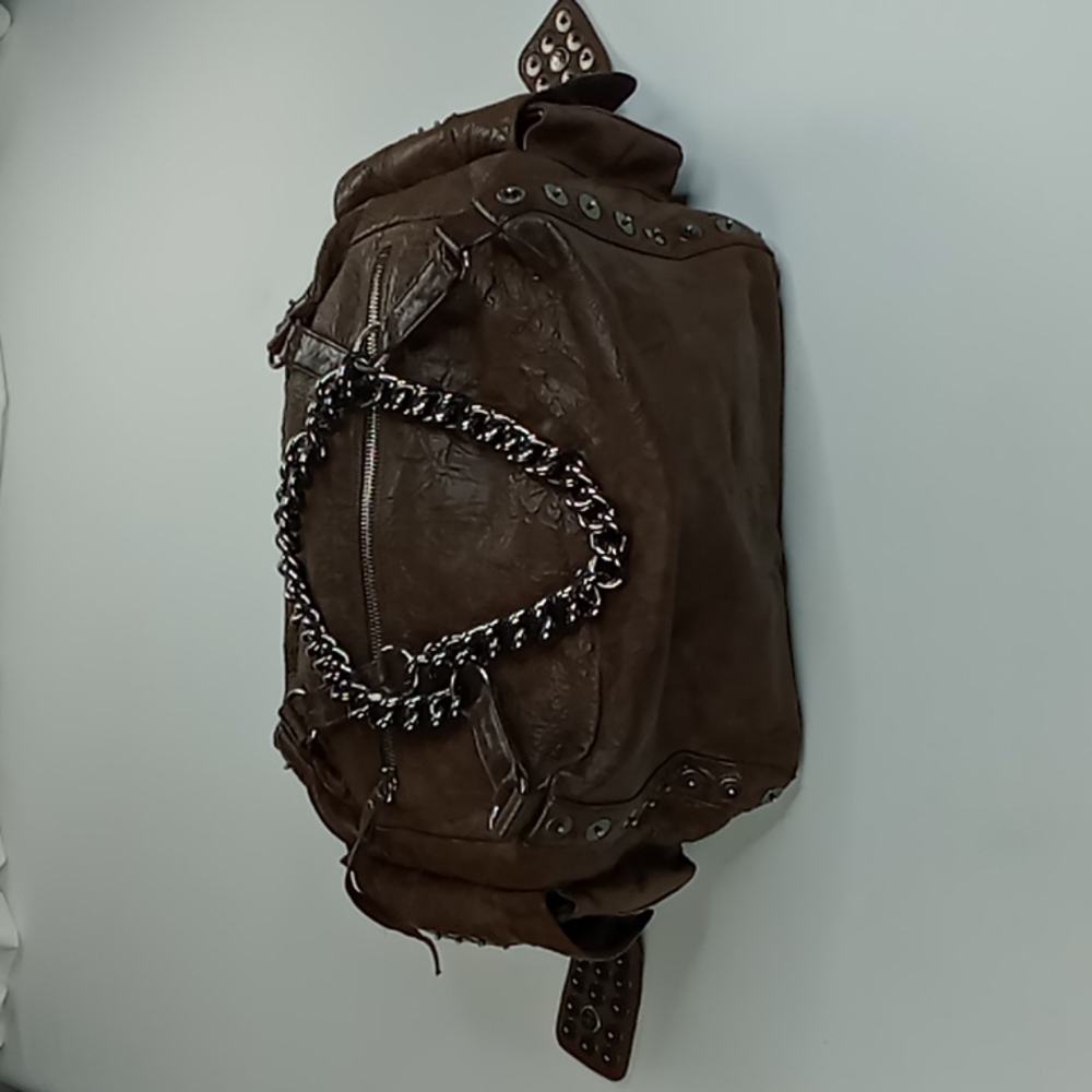 Thomas Wylde Large Brown Studded Leather Bag With Chain Straps